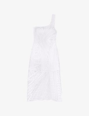 MAJE: Geometric-Pattern One-Shoulder Crochet-Knit Midi Dress