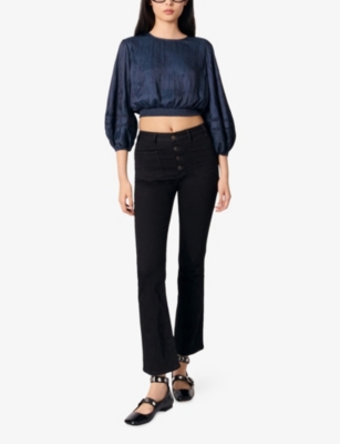 Maje Lapri Voluminous Cropped Blouse In Bleus