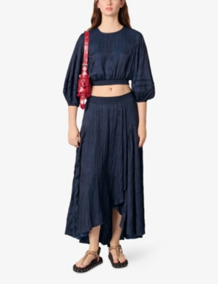MAJE WOMENS MAJE PLEATED ASYMMETRIC-HEM WOVEN MAXI DRESS 