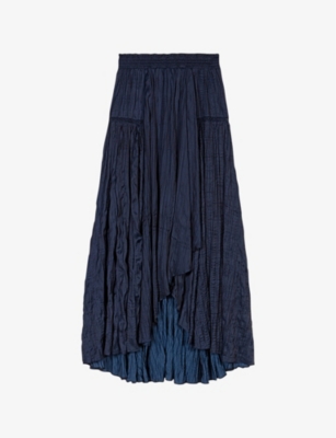 MAJE WOMENS MAJE PLEATED ASYMMETRIC-HEM WOVEN MAXI DRESS 