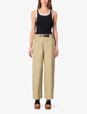 Maje Piuma Wide-leg Cotton Gabardine Trousers In Bruns