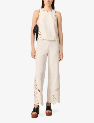 MAJE: Cut-Out Round-Neck Stretch-Cotton Top