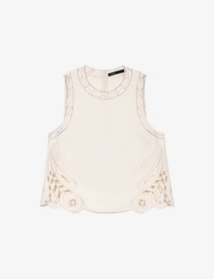 MAJE: Cut-Out Round-Neck Stretch-Cotton Top