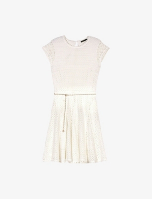 MAJE: Chain-Belt Short-Sleeve Crochet Knitted Mini Dress