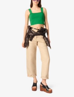 Shop Maje Womens Verts Square-neck Cropped Knitted Top