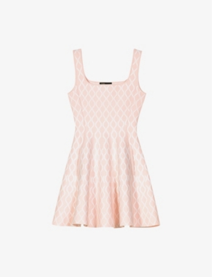 MAJE: Grid-pattern square-neck woven mini dress