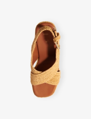 MAJE: Raffia-Effect Heeled Wedge Sandals
