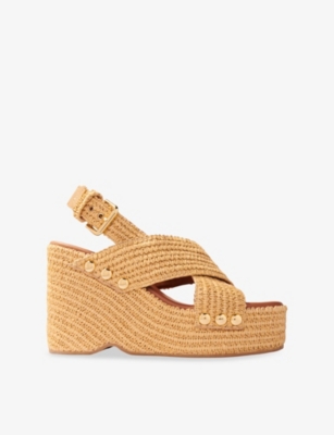 Maje Wedge Sandals With Raffia Effect
