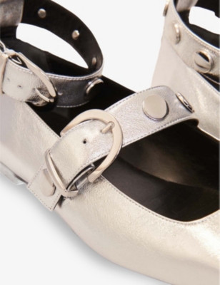 Maje Metallic Leather Mary Janes In Noir / Gris