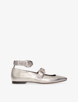 Maje Metallic Leather Mary Janes In Noir / Gris