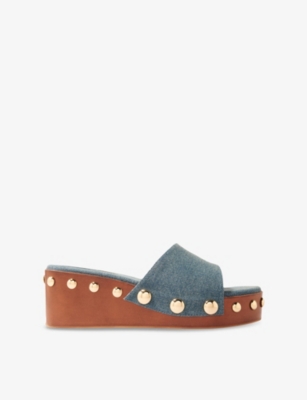 MAJE: Studded Denim Wedge Mules
