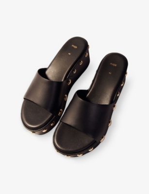 MAJE: Studded Leather Wedge Mules