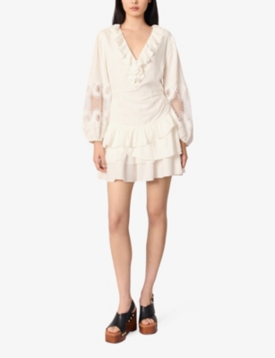 Maje Lace-insert Mini Dress In Blanc