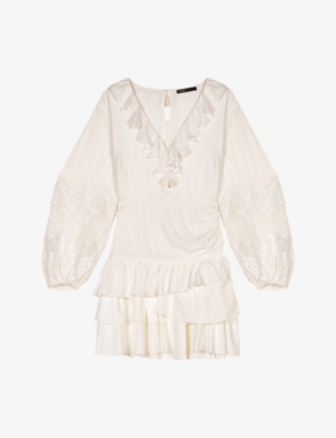 Maje Lace-insert Mini Dress In Blanc