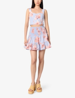 Floral-Print Elasticated-Waist Woven Mini Skirt