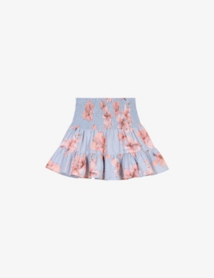 Floral-Print Elasticated-Waist Woven Mini Skirt