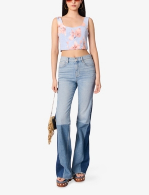 Shop Maje Womens  Floral-print Cropped Taffeta Bustier Top In Multicolor
