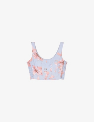 Shop Maje Womens  Floral-print Cropped Taffeta Bustier Top In Multicolor