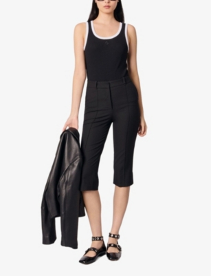 MAJE: Contrast-Trim Ribbed Cotton-Jersey Tank Top