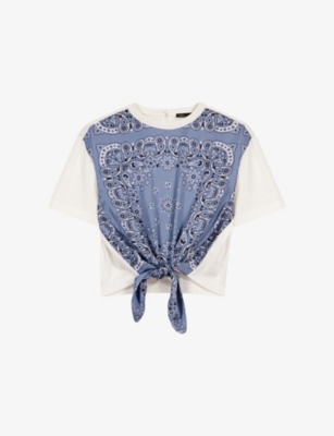 Maje Tie-front T-shirt With Print In Bleus