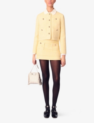 Maje Short Tweed And Lurex Jacket In Jaunes / Oranges