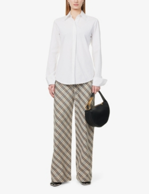 Shop Burberry Womens Check-print Wide-leg Cotton Trousers Husk Ip Check