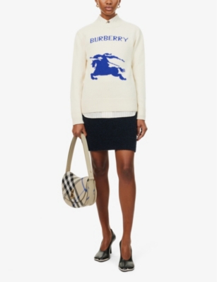 BURBERRY: Logo-embroidered crew-neck wool and cashmere-blend jumper