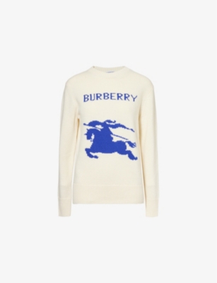 BURBERRY: Logo-embroidered crew-neck wool and cashmere-blend jumper
