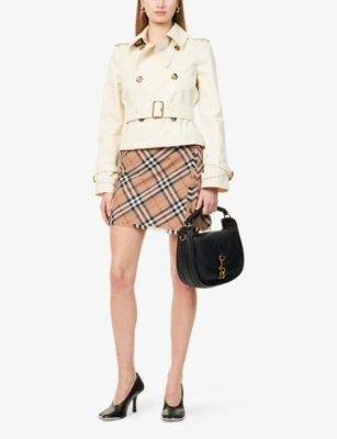 BURBERRY: Check-Print Fringed Woven Mini Skirt