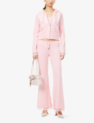 JUICY COUTURE: Lisa Crystal-Logo Low-Rise Velour Jogging Bottoms