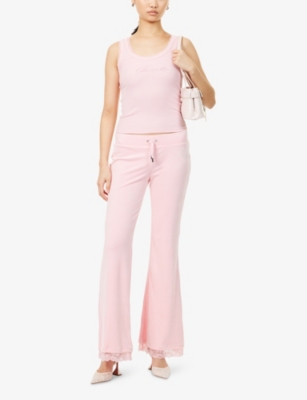 JUICY COUTURE: Crystal-Logo Lace-Trim Ribbed Cotton-Jersey Vest Top