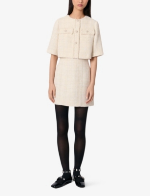MAJE: Round-neck short-sleeve tweed mini dress