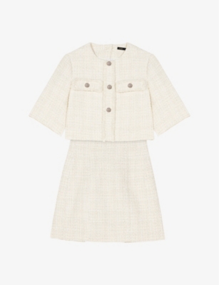 MAJE: Round-neck short-sleeve tweed mini dress