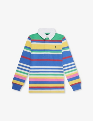 POLO RALPH LAUREN: Striped Brand-Embroidery Cotton-Jersey Rugby Shirt