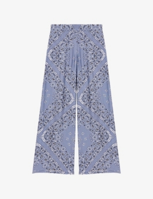 MAJE: Bandana-Pattern Wide-Leg Satin Trousers