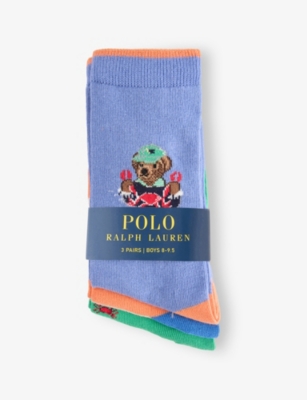POLO RALPH LAUREN: Kids' Crab-Motif Graphic-Print Pack of Three Cotton-Blend Socks