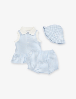 POLO RALPH LAUREN: Baby Girl Gingham-Print Cotton Hat, Shirt And Shorts Set