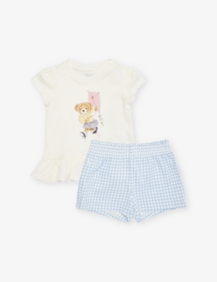 POLO RALPH LAUREN: Baby Girl Polo Bear Printed Cotton T-Shirt and Shorts Set