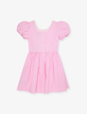 POLO RALPH LAUREN: Striped Puffed-Short-Sleeves Cotton-Poplin Dress