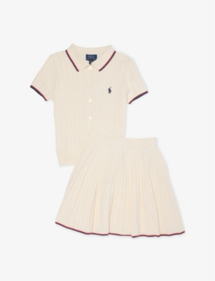 POLO RALPH LAUREN: Girls'  Mini-Cable Knitted Cotton Cardigan and Skirt Set
