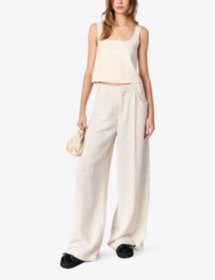 MAJE: Wide-leg mid-rise tweed woven trousers