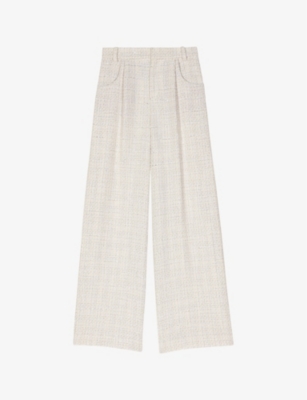 MAJE: Wide-leg mid-rise tweed woven trousers