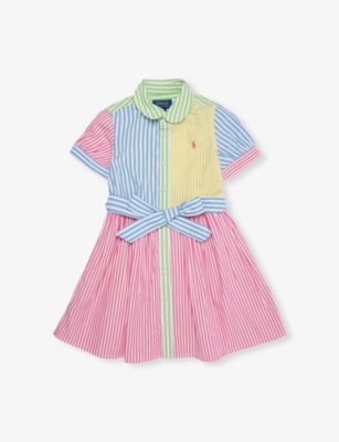 POLO RALPH LAUREN: Girls' Stripe-Print Short-Sleeve Cotton-Poplin Dress
