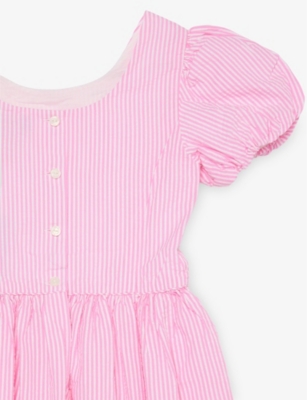 POLO RALPH LAUREN: Striped Puffed-Short-Sleeves Cotton-Poplin Dress