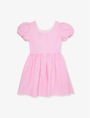 POLO RALPH LAUREN: Striped Puffed-Short-Sleeves Cotton-Poplin Dress