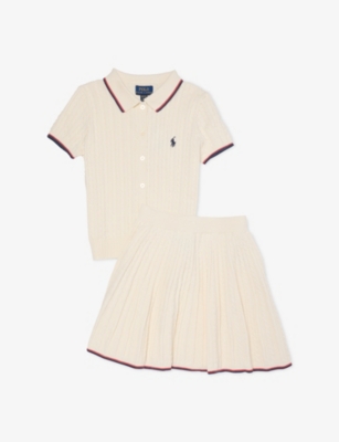 POLO RALPH LAUREN: Girls'&nbsp;Mini-Cable Knitted Cotton Cardigan and Skirt Set
