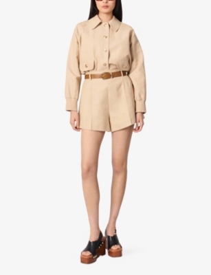 Shop Maje Womens  Darted Linen And Cotton-blend Woven Shorts In Naturels