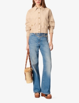 Maje Linen And Cotton Bomber Jacket In Naturels