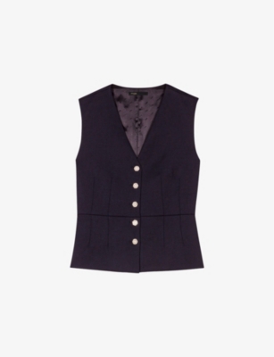 Maje Womens V-neck Sleeveless Stretch-woven Waistcoat Bleus In Bleus