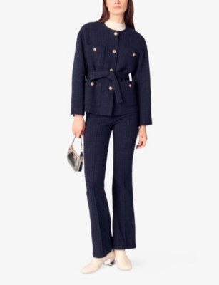 Maje Womens  Round-neck Regular-fit Tweed Jacket In Bleus
